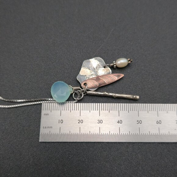 18 Inch Sterling Silver Various Charms Stone Pearl Necklace A7079 - Picture 6 of 7